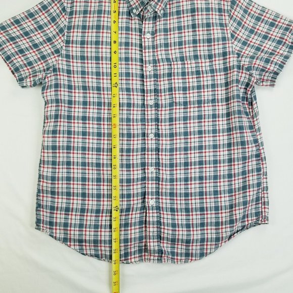 J Crew Large Baird Mcnutt Irish Linen Red White and Blue Button Down Check Shirt - Picture 6 of 8